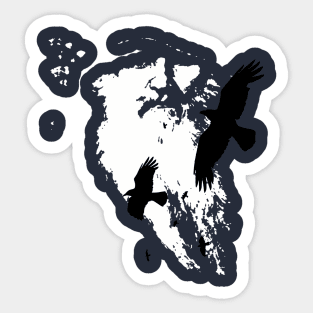 Scandinavian Ancient God Odin With Ravens Sticker